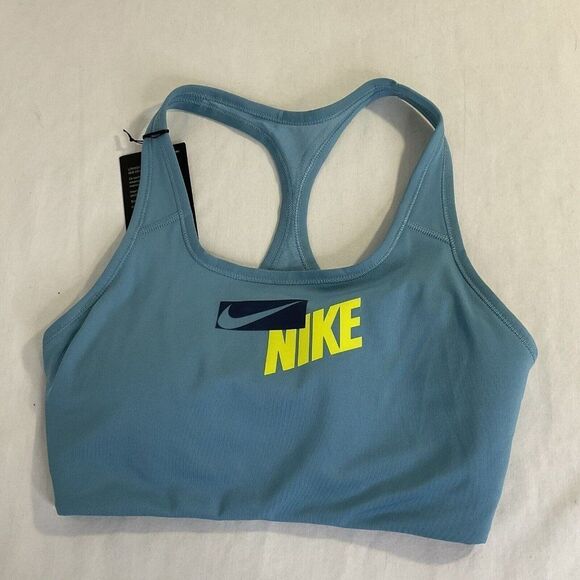 New Nike Swoosh Sports Bra Top Classic Dri Fit Medium Support Blue Women's Small - Picture 3 of 9